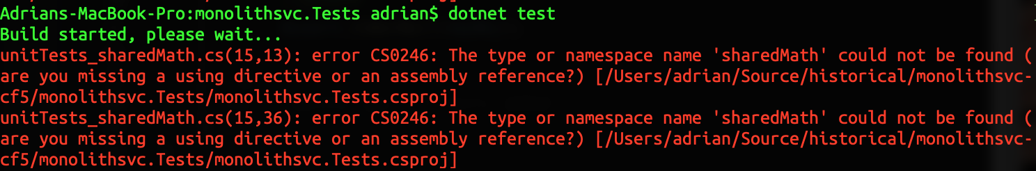 Dotnet test errors