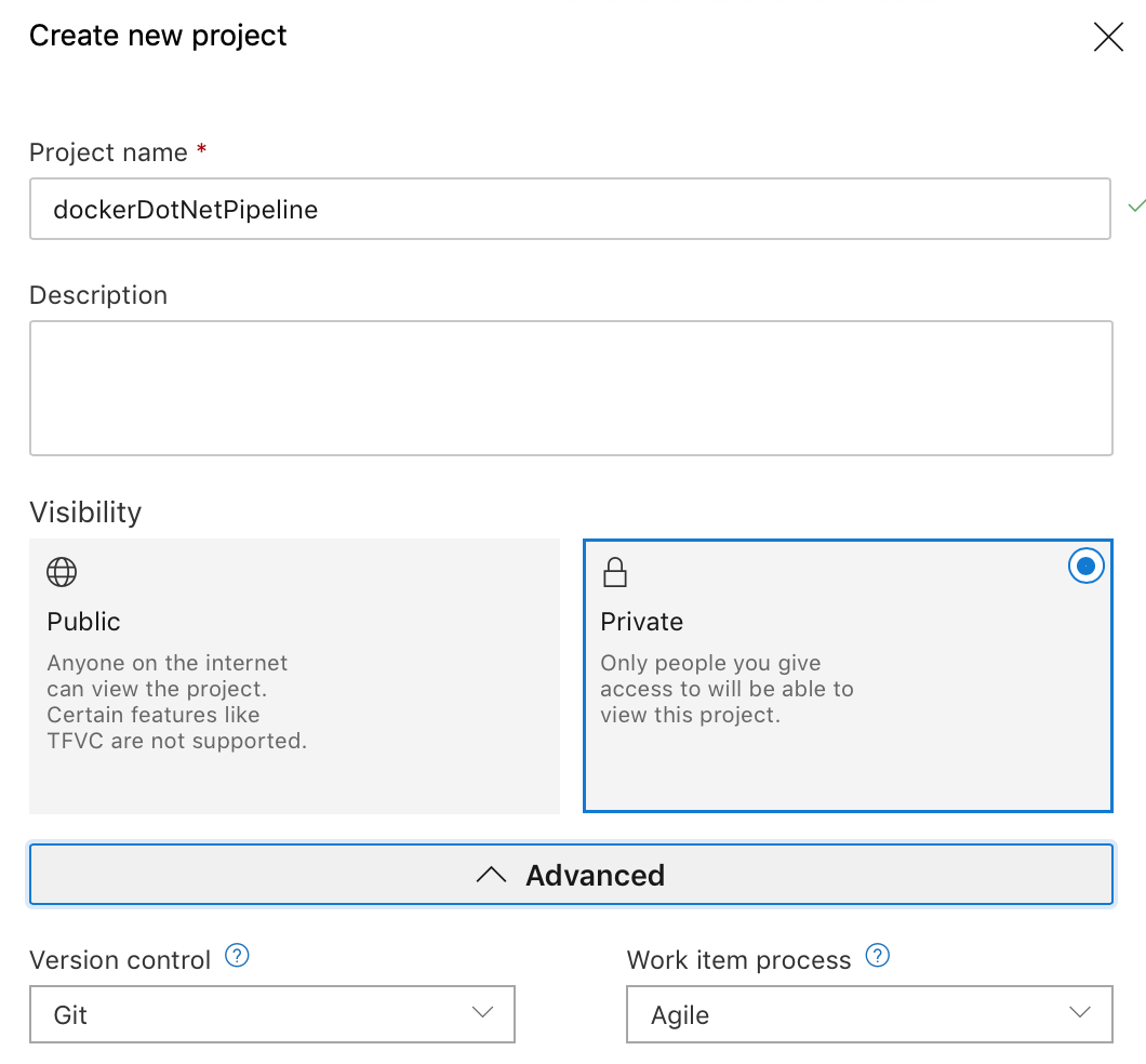 create a project dialog