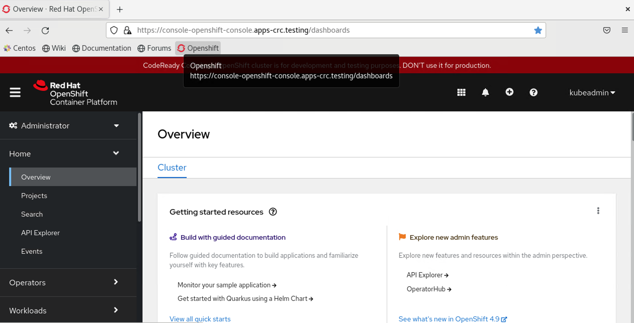 browser interface to openshift