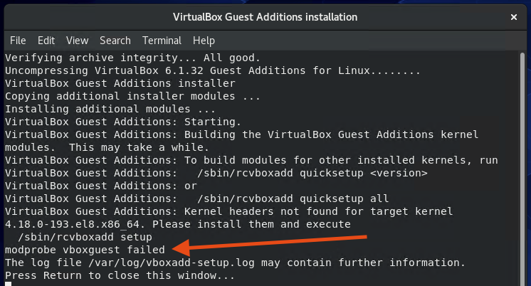 VirtualBox Additions Installation Failure